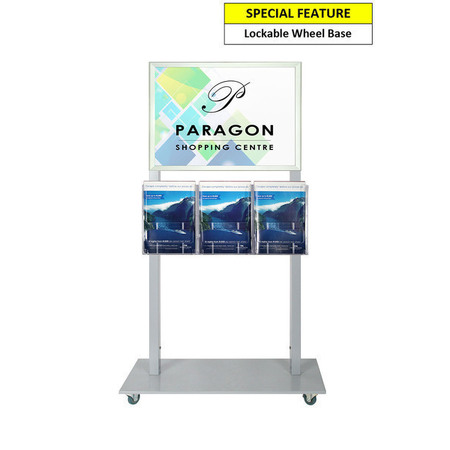 Silver Mall Stand - A2 Snap Frame with 3 A4 Brochure Holders