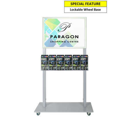 Silver Mall Stand - A2 Snap Frame with 6 DL Brochure Holders
