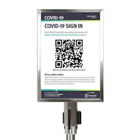 A3 Silver Portrait Stainless Steel Sign Holder clip attachment for Cassette Queue Barrier Pole