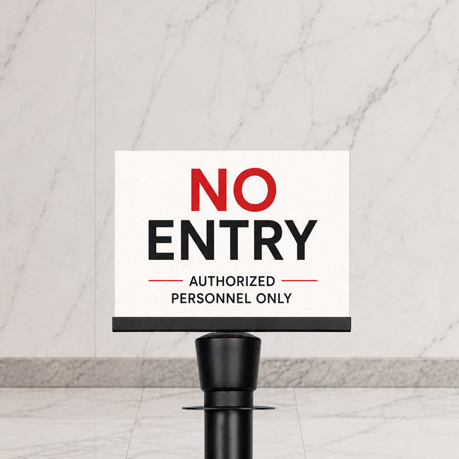 A5 Black Landscape Sign Holder Clip attachment for Rope Queue Barrier Pole
