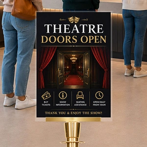 A3 Gold Portrait Sign Holder Clip attachment for Rope Queue Barrier Pole