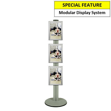 3 x A4 Poster Holder on Silver Combo Pole 1450mm High - Single Sided
