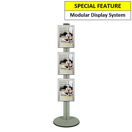 3 x A4 Poster Holder on Siver Combo Pole 1450mm High - Double Sided