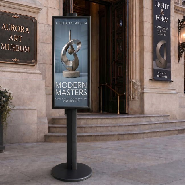 Half A1 Poster Holder on Black Combo Pole 1450mm High - Single Sided