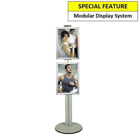 2 x A3 Poster Holder on Silver Combo Pole 1450mm High - Double Sided