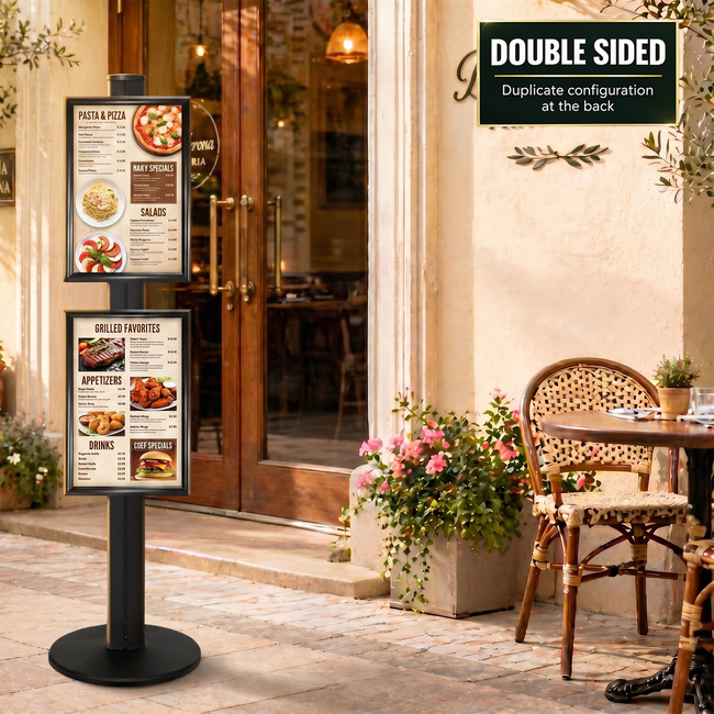 2 x A3 Poster Holder on Black Combo Pole 1450mm High - Double Sided