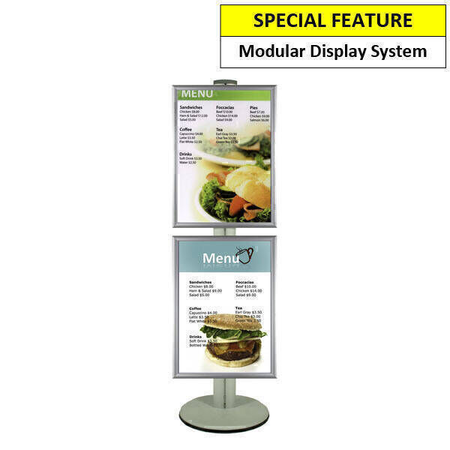 2 x A2 Poster Holder on Silver Combo Pole 1450mm High - Single Sided