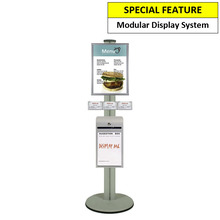 A3 Poster Holder with Business Cards and Steel Suggestion Box on Siver Combo Pole 1450mm High - Single Sided