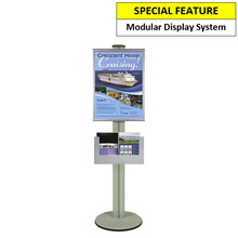 A2 Poster Holder with A3 Landscape Steel Brochure Holder on Siver Combo Pole 1450mm High - Single Sided