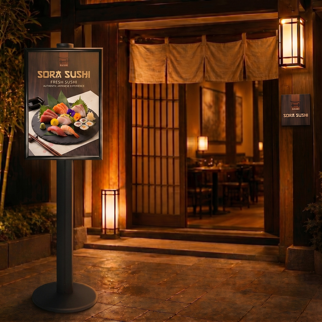 A2 Poster Holder on Black Combo Pole 1450mm High - Single Sided
