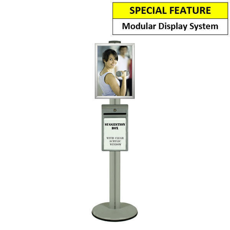 A3 Poster Holder with Steel Suggestion Box on Silver Combo Pole 1450mm High - Single Sided