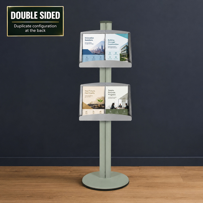  2 Brochure Trays on Silver Combo Pole 1450mm High - Double Sided