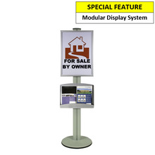 A2 Frame with 1 Brochure Trays on Silver Combo Pole 1450mm High - Single Sided