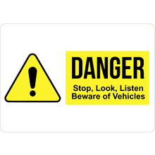 PRINTED ALUMINUM A3 SIGN - Danger Stop Look Listen Sign