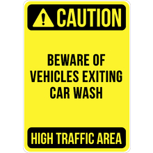 PRINTED ALUMINUM A2 SIGN - Beware of Vehicles Exiting Carwash Sign