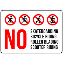 PRINTED ALUMINUM A5 SIGN - No Skateboarding, Bicycle, Roller Blading and Scooter Riding Sign
