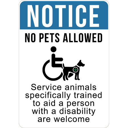 PRINTED ALUMINUM A5 SIGN - Service Dogs Trained To Aid a Person with a Disability are Welcome Sign