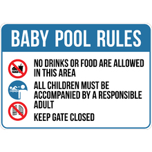 PRINTED ALUMINUM A4 SIGN - Baby Pool Rules Sign