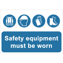 PRINTED ALUMINUM A2 SIGN - Safety Equipments Must Be Worn Sign