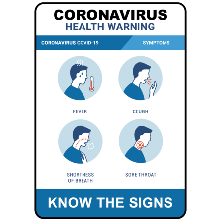 PRINTED ALUMINIUM A2 SIGN - Coronavirus Symptoms Blue
