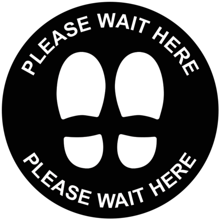 Pack of 10 - Hard Floor Black Commercial Grade Marking Sign 250mm - Please Wait Here - Please Wait Here