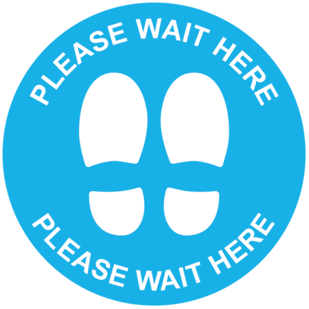 Pack of 10 - Hard Floor Blue Commercial Grade Marking Sign 250mm - Please Wait Here - Please Wait Here