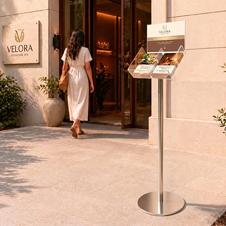 Silver Freestanding Brochure Holder Holds 2 A5
