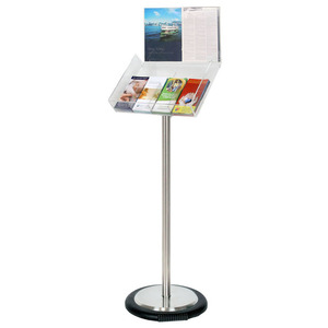 Silver Freestanding Brochure Holder Holds 4 DL with Wheel Base 