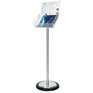 Silver Freestanding Brochure Holder Holds A4 Landscape with Wheel Base