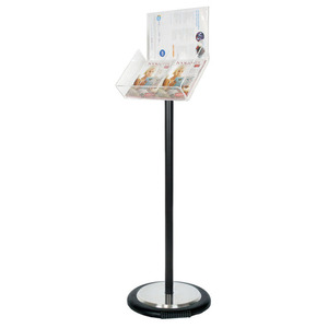 Black Freestanding Brochure Holder Holds 2 A5 with Wheel Base 