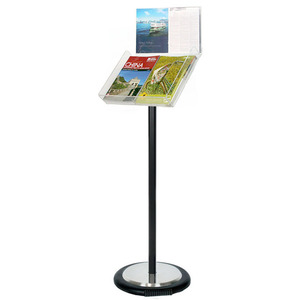 Black Freestanding Brochure Holder Holds A3 Landscape with Wheel Base