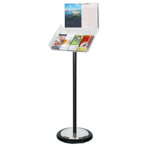 Black Freestanding Brochure Holder Holds 4 DL with Wheel Base 