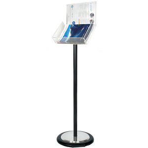 Black Freestanding Brochure Holder Holds A4 Landscape with Wheel Base