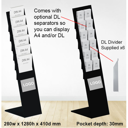Black Mod Brochure Holder Display with Dividers  - Includes Custom Printing