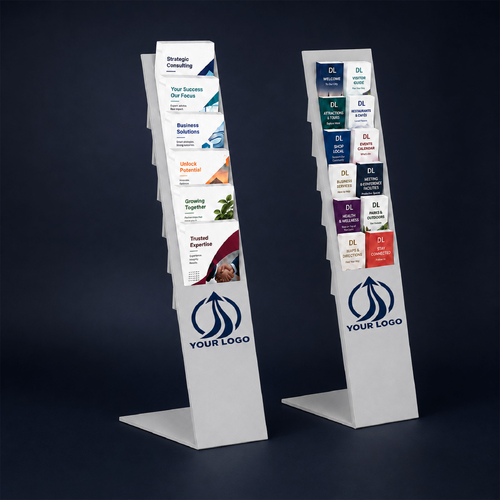 Silver Mod Brochure Holder Display with Dividers - Includes Custom Printing