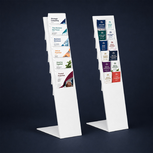 White Mod Brochure Holder Display with Dividers