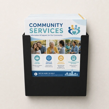 A4 Wall Black Steel Brochure Holder Extra Deep