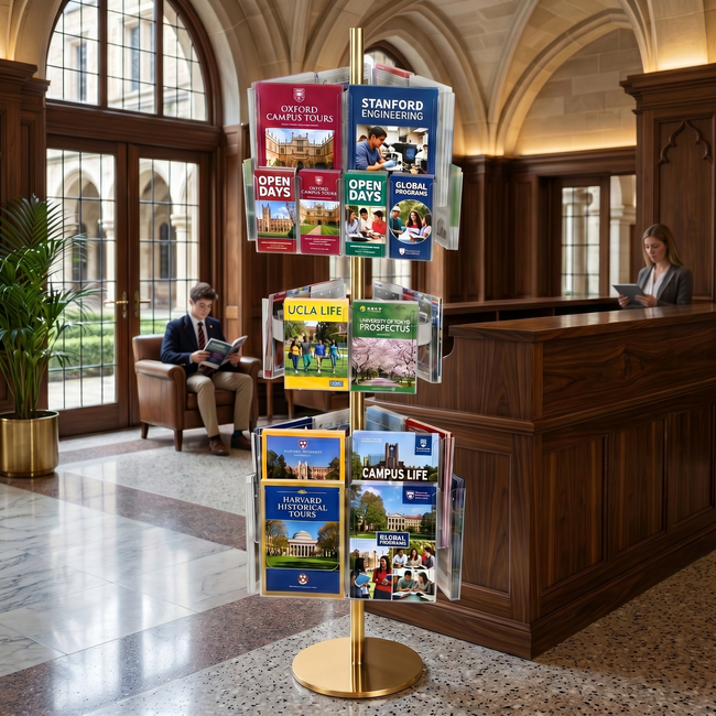 Gold  Carousel Holds 18 A4 6 A5 and 12 DL  Brochure Holders 