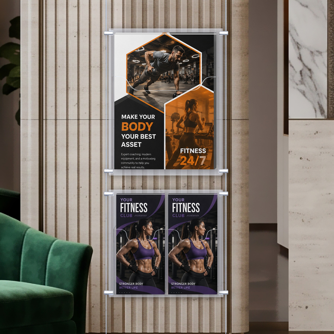 Cable Brochure System 1 Column with 1 A4 & 2 DL Brochure Holders
