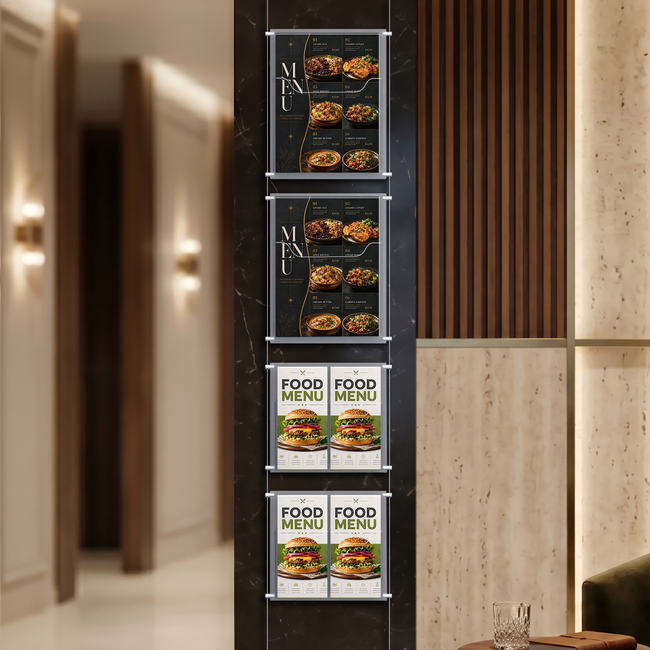 Cable Brochure System 1 Column with 2 A4 & 4 DL Brochure Holders