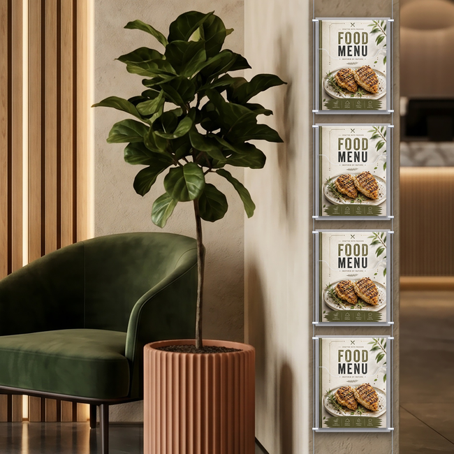 Cable Brochure System 1 Column with 4 A4 Brochure Holders