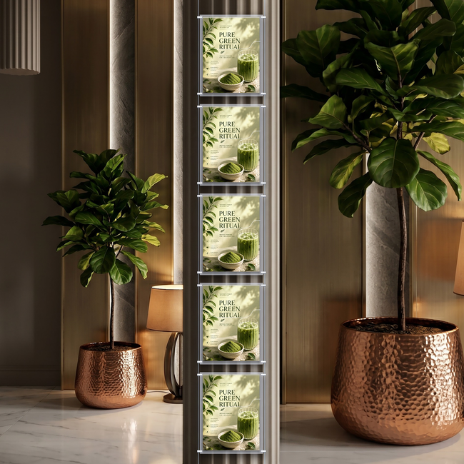 Cable Brochure System 1 Column with 5 A4 Brochure Holders