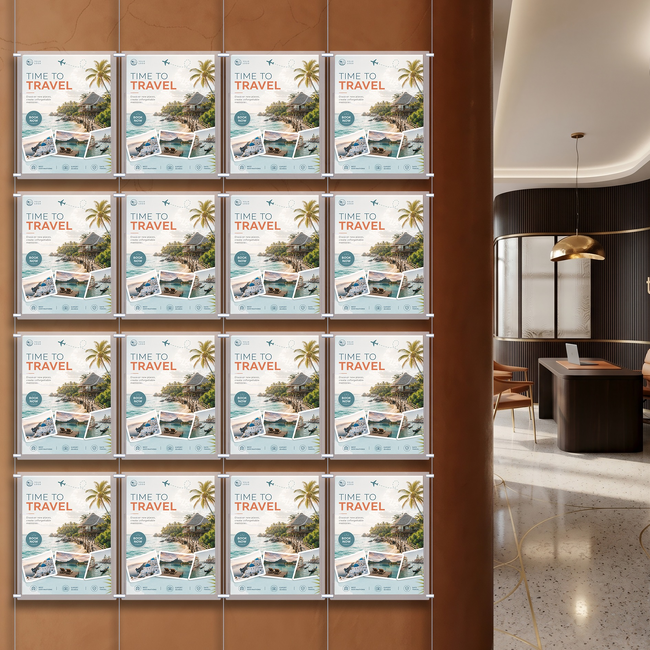 Cable Brochure System 4 Column with 16 A4 Brochure Holders