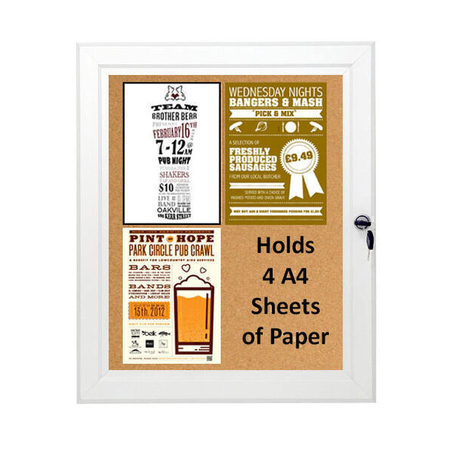 Silver Lockable Cork Notice Board (Holds 4 x A4 Sheets)