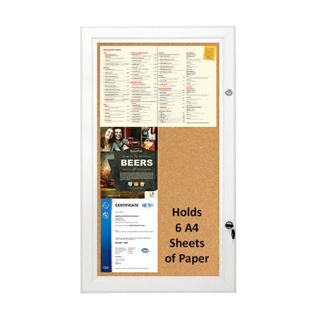 Silver Lockable Cork Notice Board (Holds 6 x A4 Sheets)