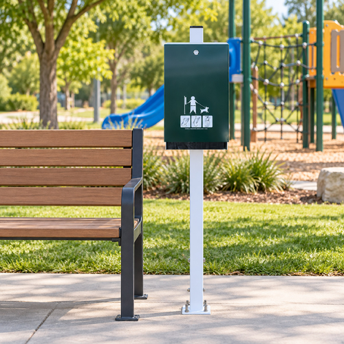 Green Dog Waste Bag Dispenser with Silver 1150mm Pole