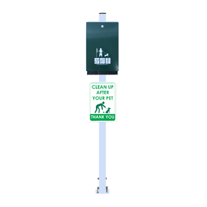 Green Dog Waste Bag Dispenser Silver 1450mm Pole and A4 Printed Sign