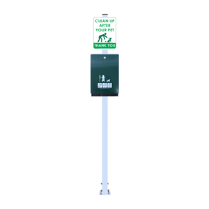 Green Dog Waste Bag Dispenser , Silver 1800mm Pole and A4 Printed Sign