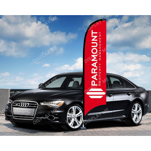 Double Sided 4.6 Meter Bow Fabric Flag with Under Tyre Base