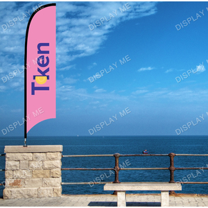 Double Sided 4.6 Meter Bow Fabric Flag with 180 Degree Floor Mount Base